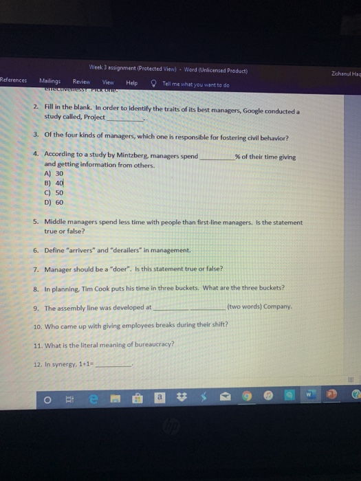 Week 3 assignment Protected View) - Word
