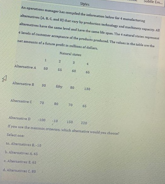 Subtle Em... Styles An operations manager has