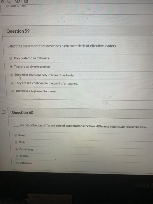 U charismatic Question 59 Select the statement