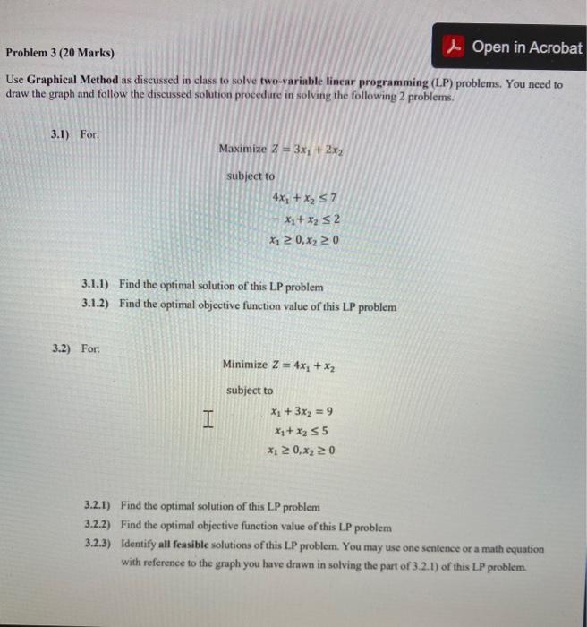 Open in Acrobat Problem 3 (20 Marks) Use