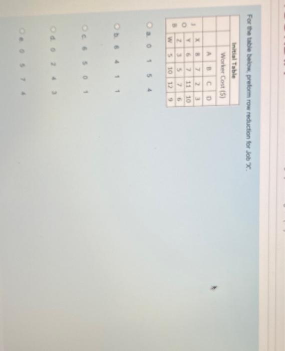8) For the table below, preform row reduction for