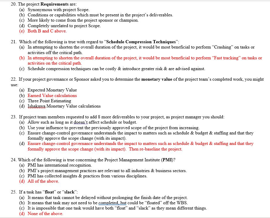 20. The project Requirements are: (a) Synonymous