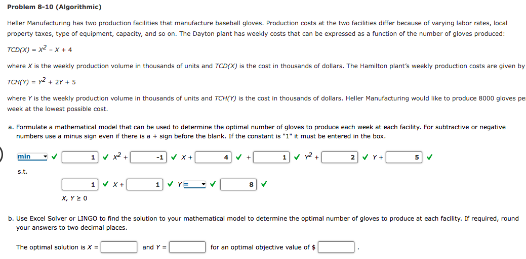Problem 8-10 (Algorithmic) Heller Manufacturing