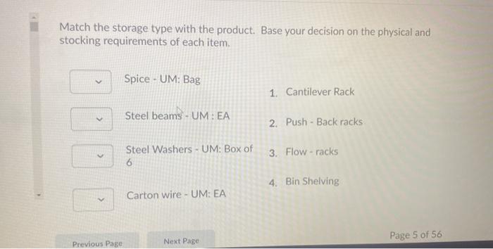 Match the storage type with the product. Base