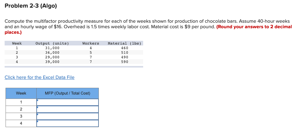 Problem 2-3 (Algo) Compute the multifactor
