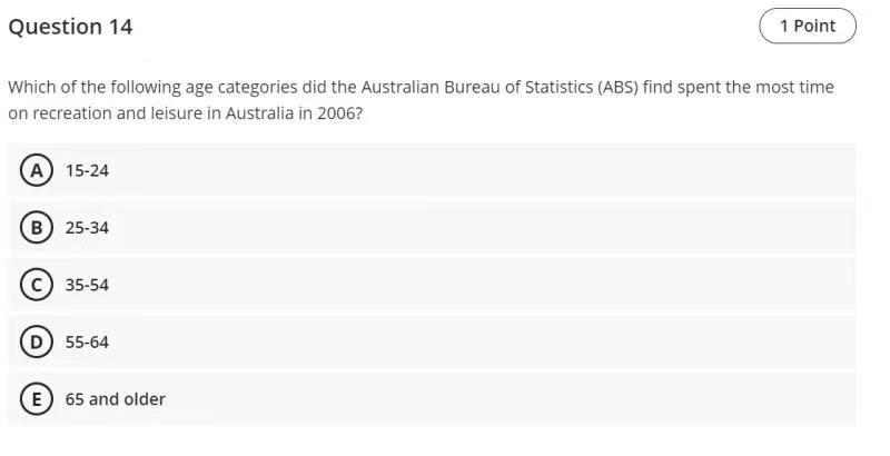 Question 14 1 Point Which of the following age