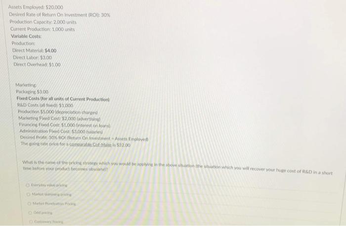 Assets Emploved: $20.000 Desired Rate of Retum On