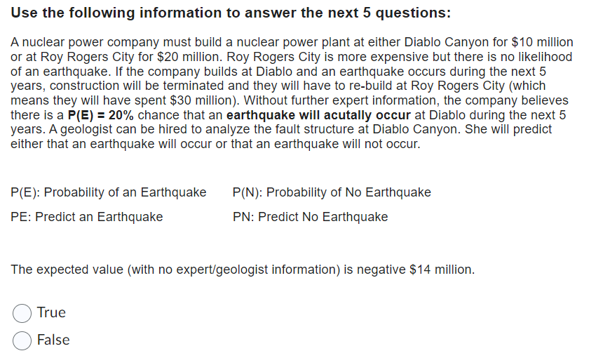 Use the following information to answer the next