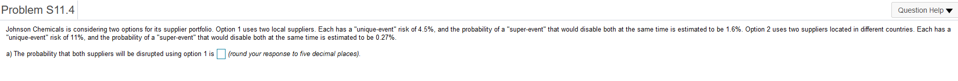 Problem S11.4 Question Help Johnson Chemicals is