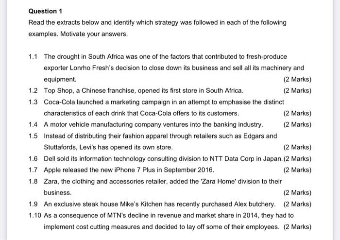 Question 1 Read the extracts below and identify