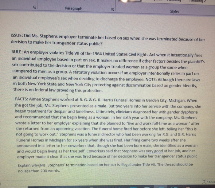 Paragraph Styles ISSUE: Did Ms. Stephens employer