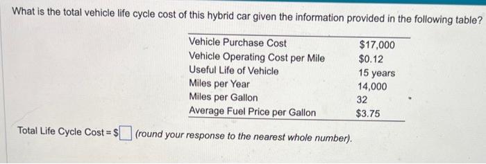 What is the total vehicle life cycle cost of this