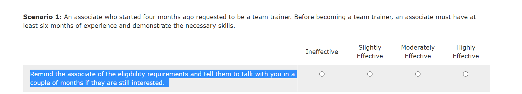 Scenario 1: An associate who started four months