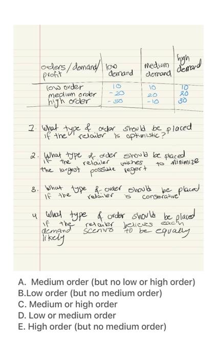 1. What type \& ordor should be placed if the