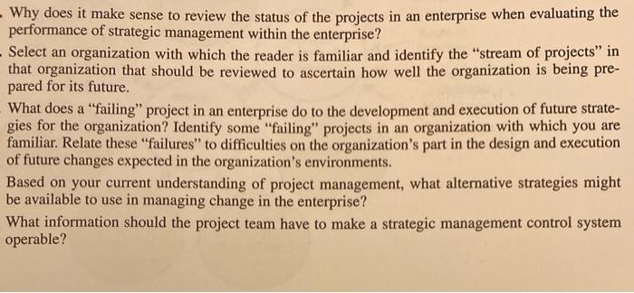 Questions from Project Management Strategic