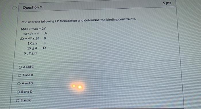 5 pts U Question 9 Consider the following LP