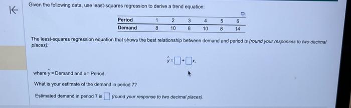 Given the following data, use least-squares