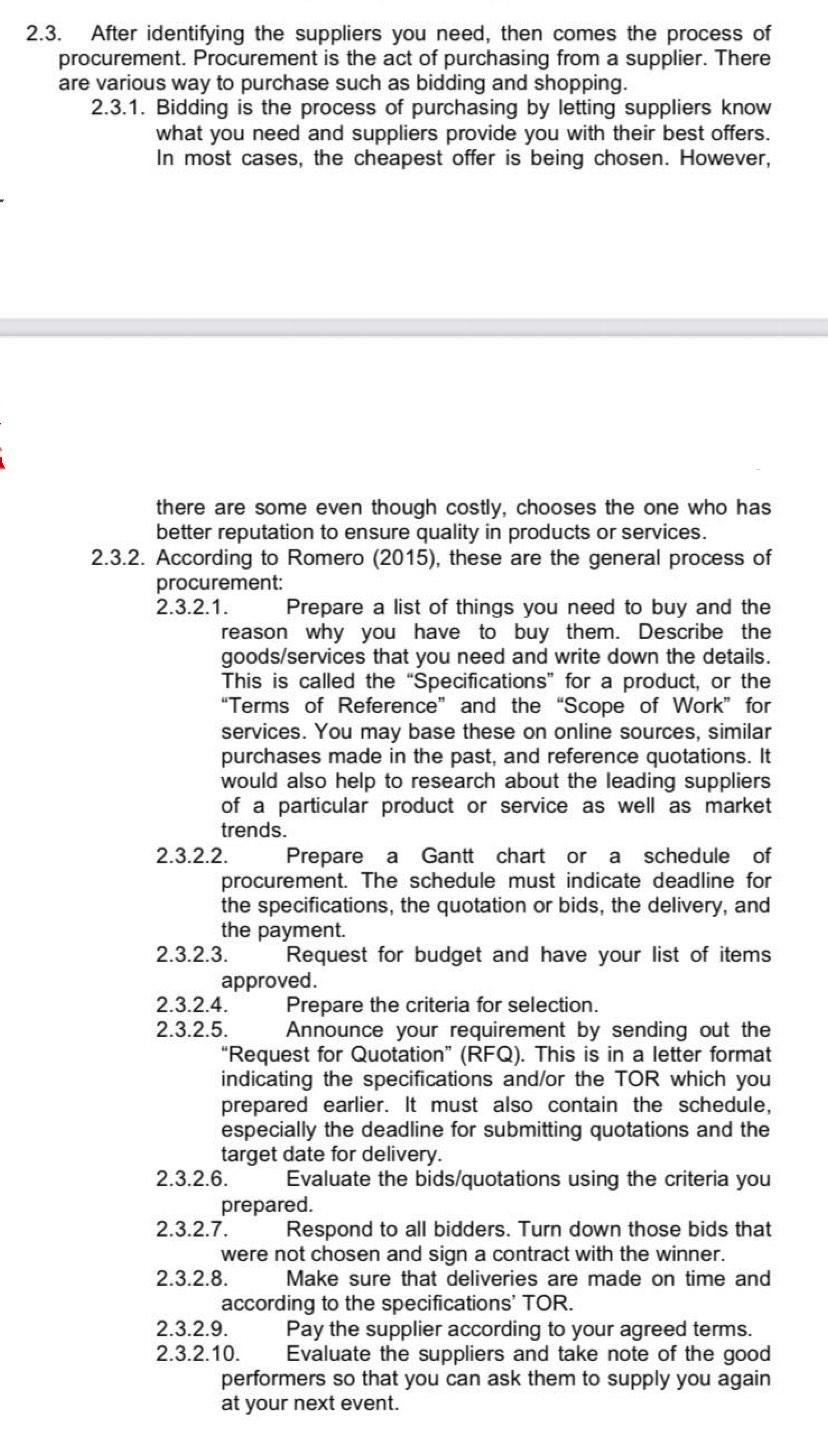 Explain how the procurement process works by