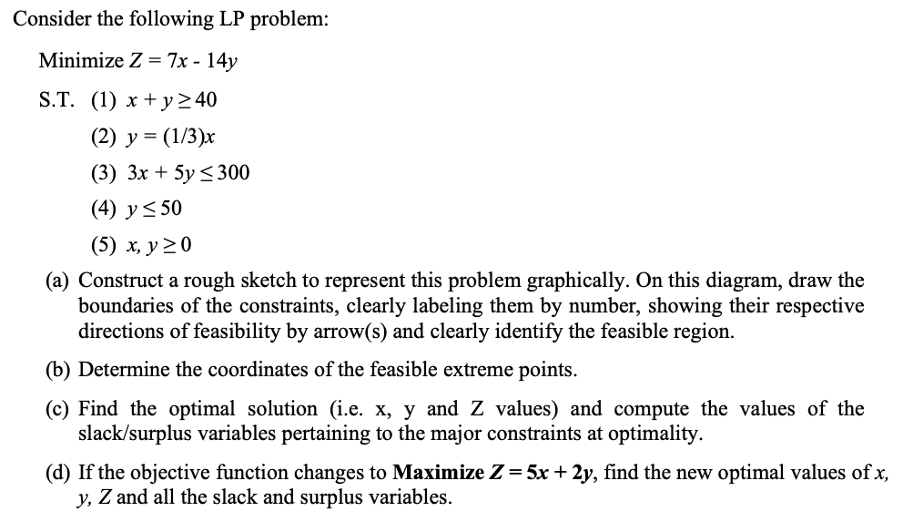 Consider the following LP problem: Minimize Z =