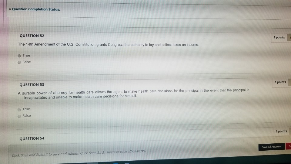 Question Completion Status: QUESTION 52 1 points