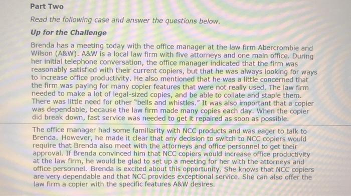 Part Two Read the following case and answer the