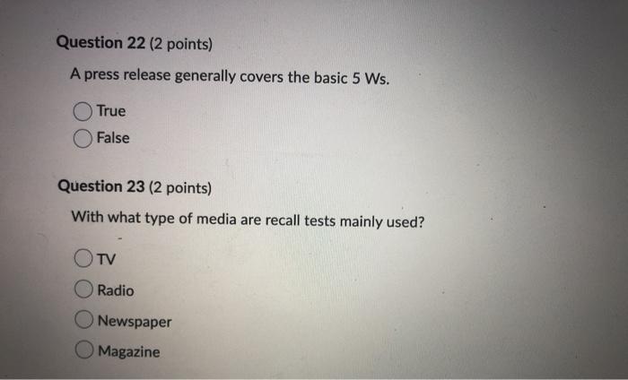Question 22 (2 points) A press release generally