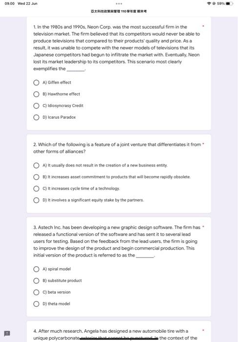 need the answer fast 09.00 Wed 22 Jun A 1. In the