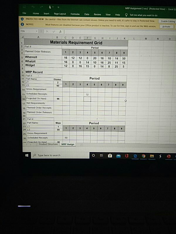 can someone answer this question ? MRP Assignment