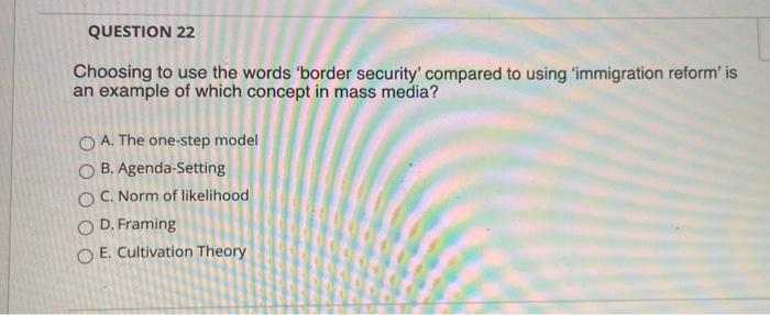 QUESTION 22 Choosing to use the words 'border