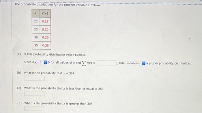 The probability distribution for the random