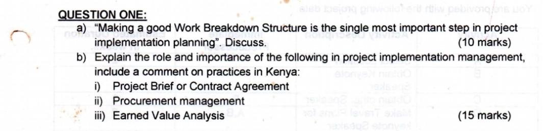 QUESTION ONE: palaverias a) "Making a good Work