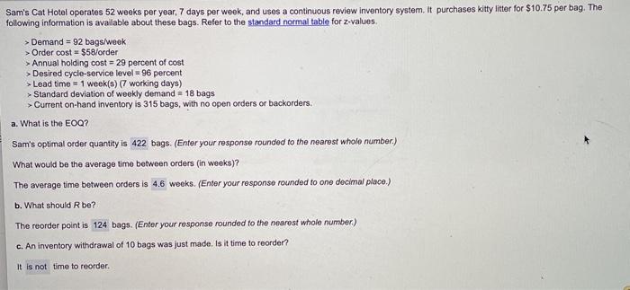 need answer to part d Sam's Cat Hotel operates 52