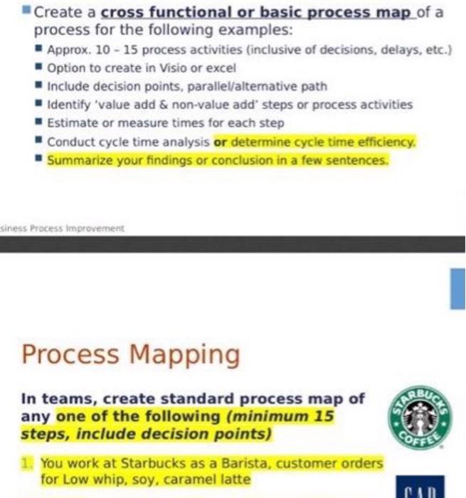 Create a cross functional or basic process map of