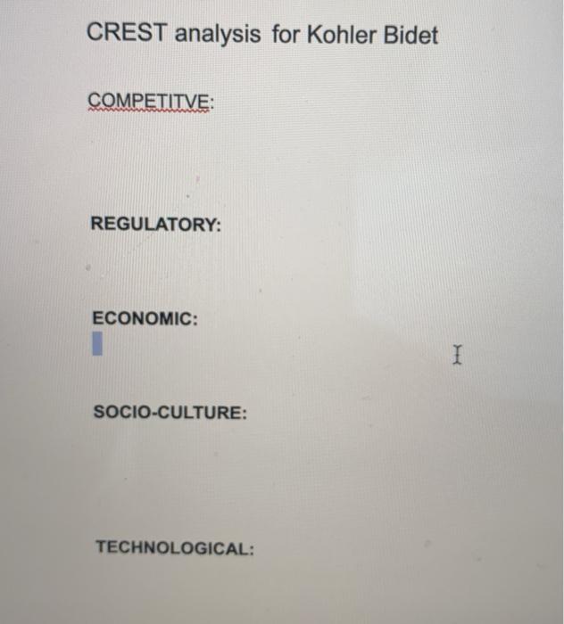 i need help with my CRESTD analysis for Bidet by