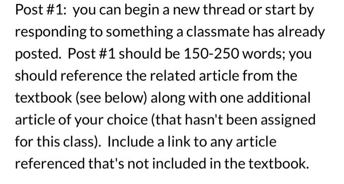 Post #1: you can begin a new thread or start by