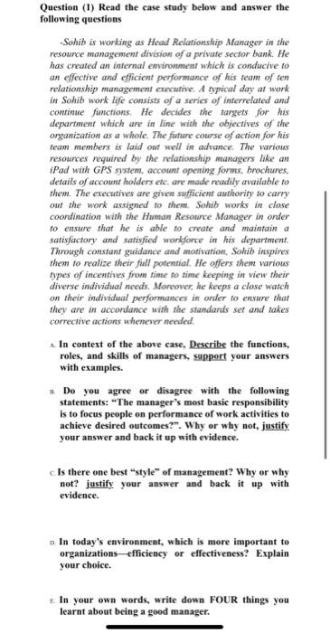 Question (1) Read the case study below and answer
