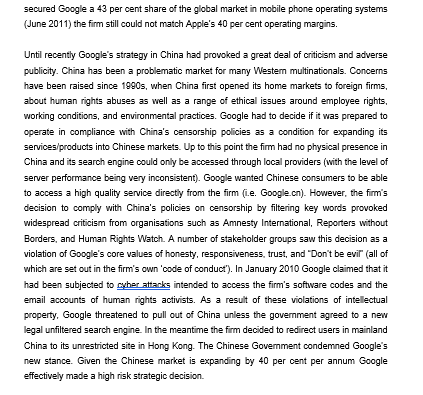 Case study: Google in China Google came into