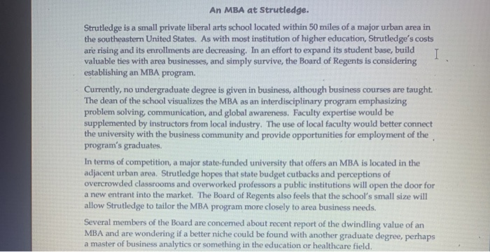 An MBA at Strutledge. Strutledge is a small