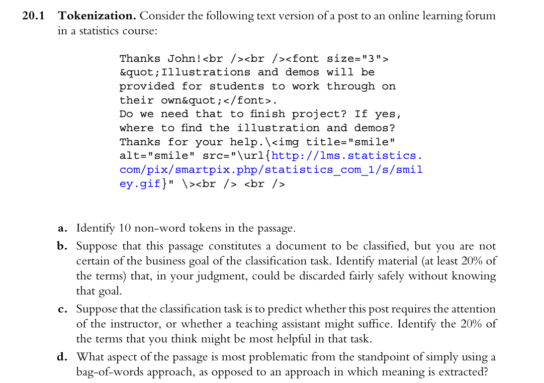 20.1 Tokenization. Consider the following text