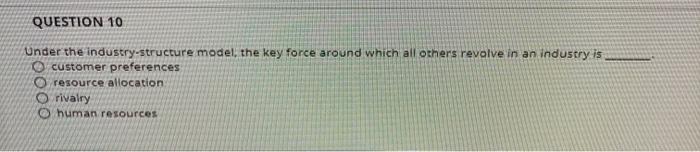 QUESTION 10 Under the industry-structure model,