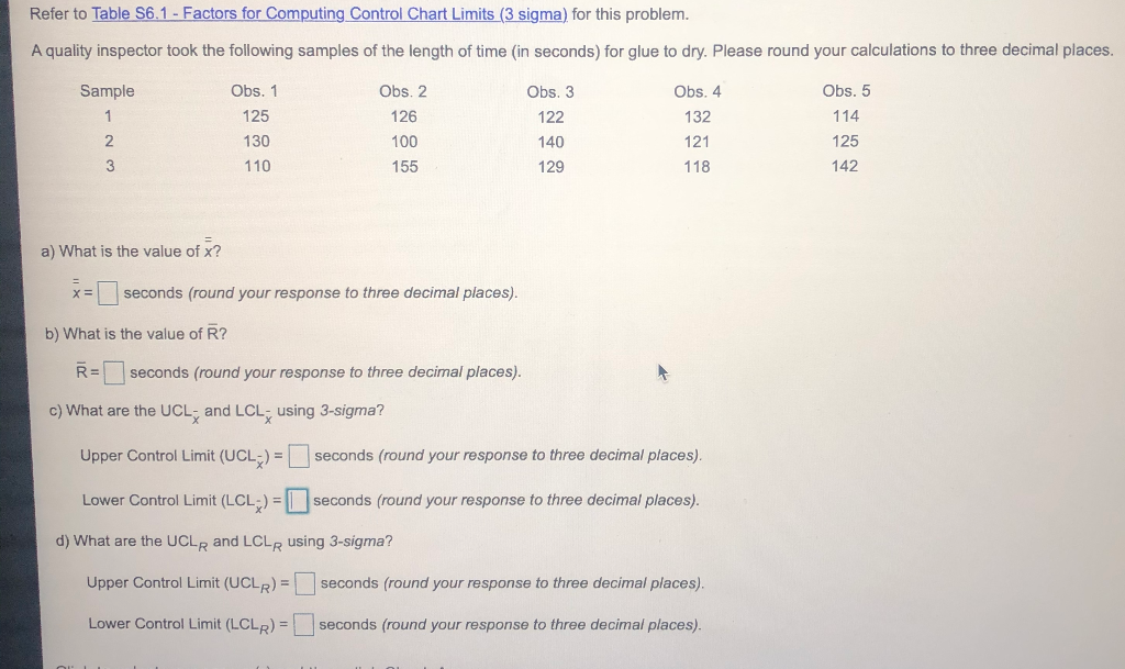 Refer to Table S6.1 - Factors for Computing