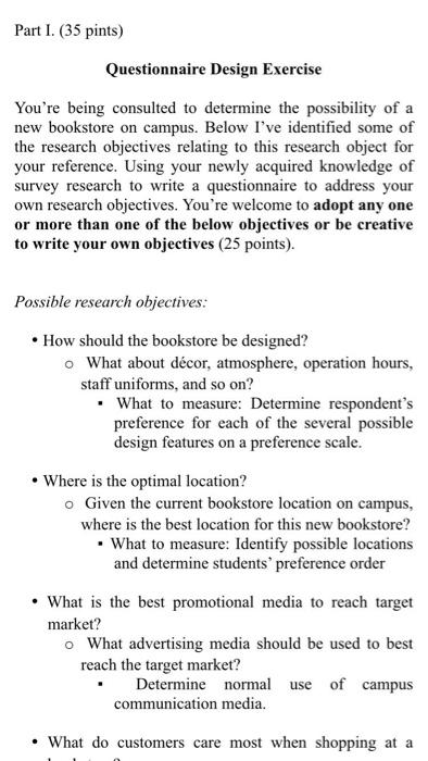 Part I. (35 pints) Questionnaire Design Exercise