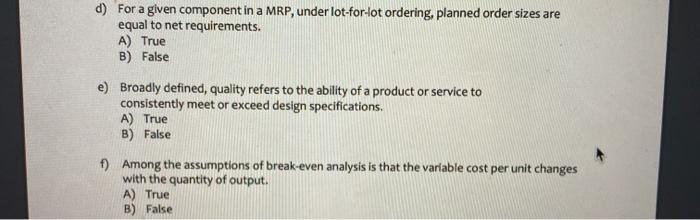 d) For a given component in a MRP, under