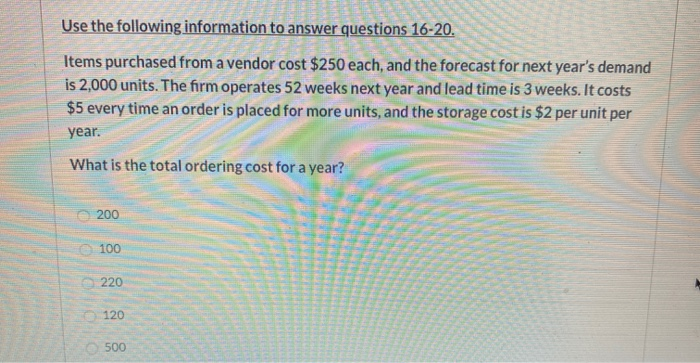 what is the total ordering cost for a year? Use