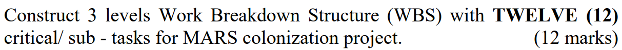 Construct 3 levels Work Breakdown Structure (WBS)