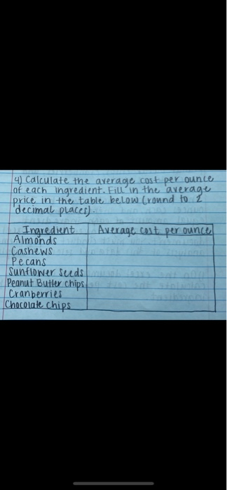 please show all work 4) Calculate the average