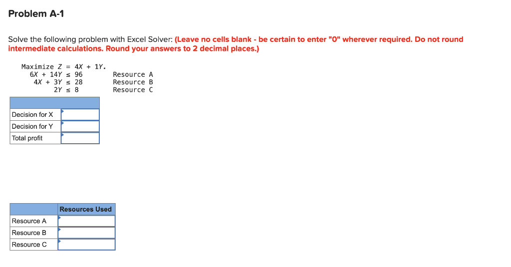 Problem A-1 Solve the following problem with