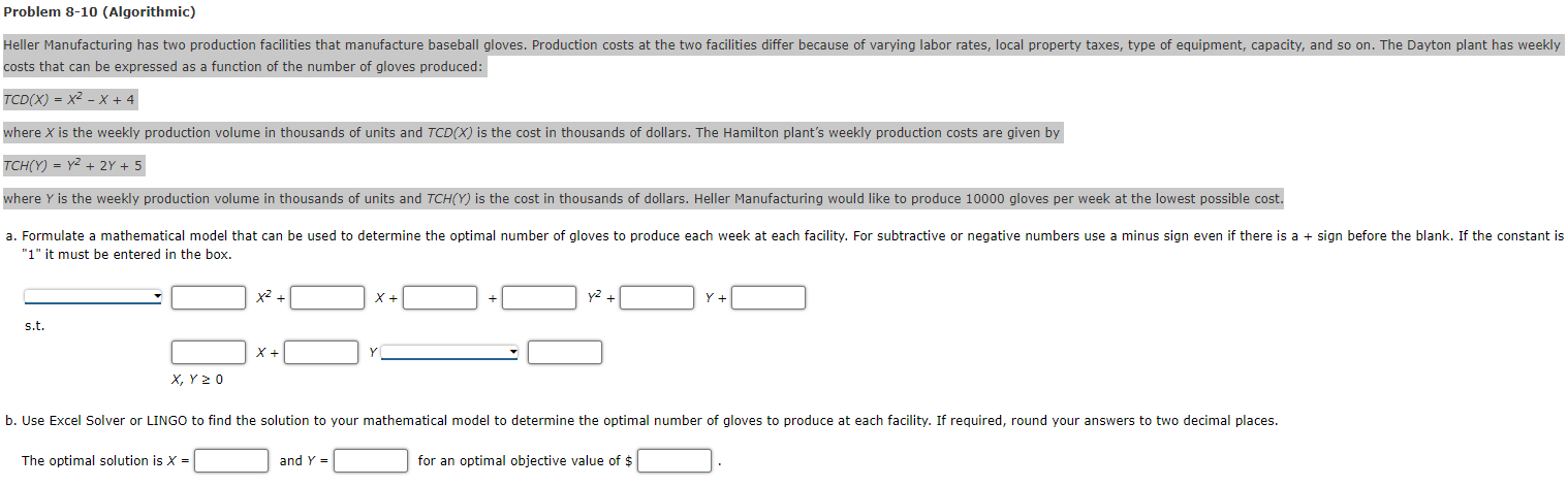 Problem 8-10 (Algorithmic) Heller Manufacturing