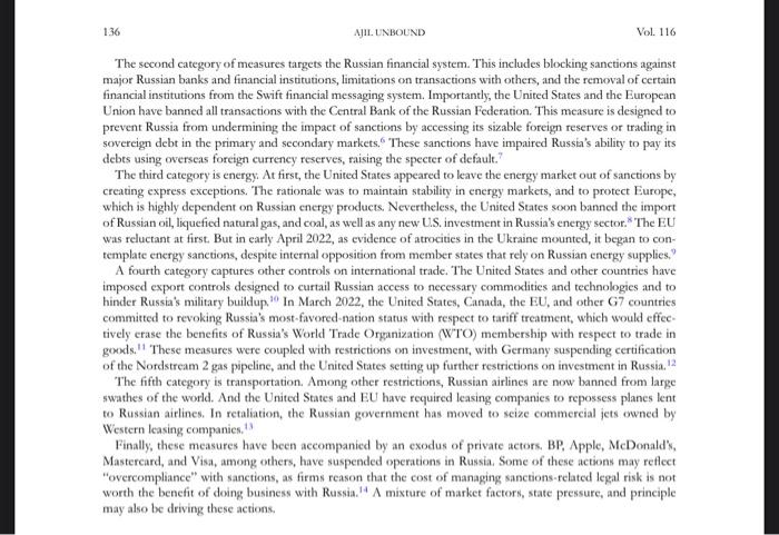 Read the Russian Sanction Article and answer the