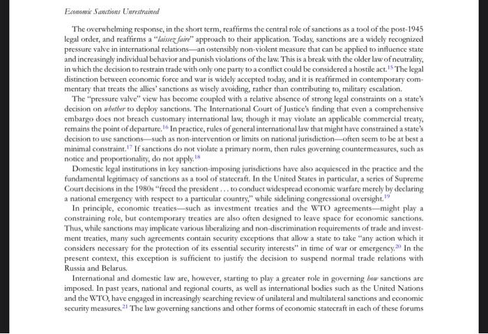 Read the Russian Sanction Article and answer the